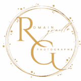 logo de l'entreprise romain graille photographie en orange avec RG en gros au centre et une branche d'olivier sur le coté
